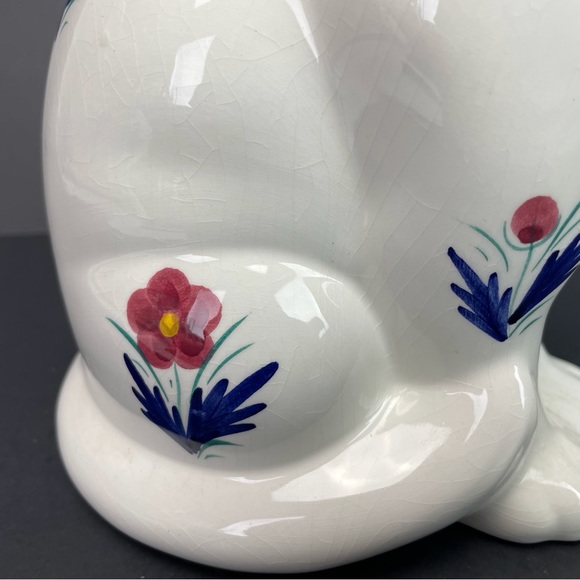 Elpa Ceramic Floral Cat Figurine Statue Kitten Kitty Alobaca Portugal Vintage - Picture 8 of 12